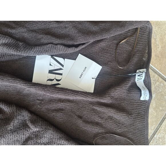NWT Zara L Linen Blend Long Cardigan Sweater Duster Open - Picture 2 of 6